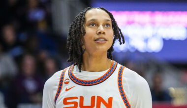Apr 29, 2026; Toronto, ON, Canada;  Connecticut Sun center Brittney Griner (42) looks on against the Toronto Tempo during the second half at Coca-Cola Coliseum. Mandatory Credit: Kevin Sousa-Imagn Images