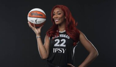 Apr 28, 2026; Las Vegas, NV, USA; Las Vegas Aces center A'ja Wilson (22) poses for a photo during the 2026 Las Vegas Aces Media Day.Mandatory Credit: Lucas Peltier-Imagn Images