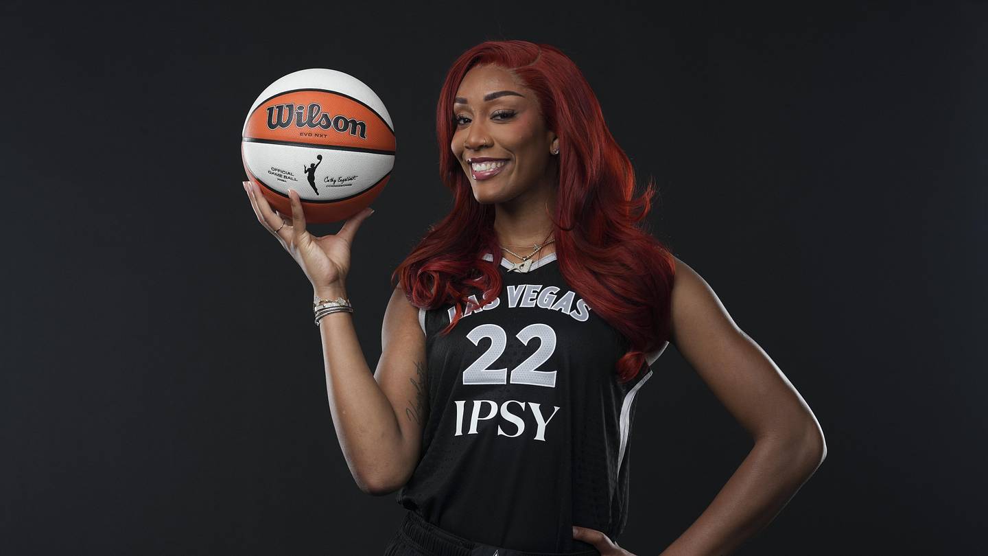 Apr 28, 2026; Las Vegas, NV, USA; Las Vegas Aces center A'ja Wilson (22) poses for a photo during the 2026 Las Vegas Aces Media Day.Mandatory Credit: Lucas Peltier-Imagn Images