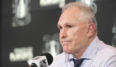 May 5, 2025; Toronto, Ontario, CAN; Toronto Maple Leafs head coach Craig Berube during a post game press conference following game one in the second round of the 2025 Stanley Cup Playoffs against the Florida Panthers at Scotiabank Arena. Mandatory Credit: John E. Sokolowski-Imagn Images