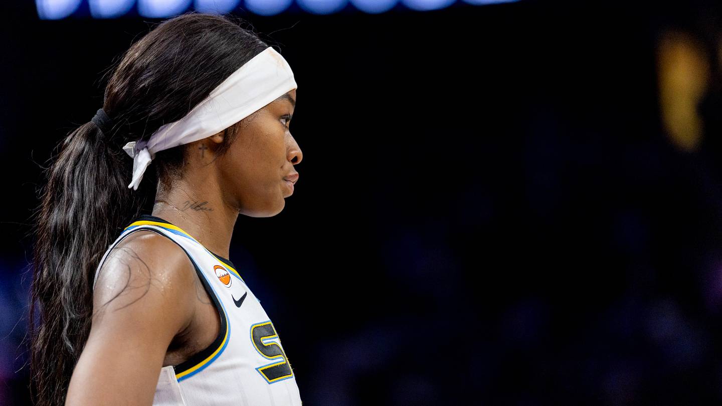 May 13, 2026; San Francisco, California, USA; Chicago Sky forward Rickea Jackson (5) watches the play during the fourth quarter against the Golden State Valkyries at Chase Center. Mandatory Credit: Bob Kupbens-Imagn Images