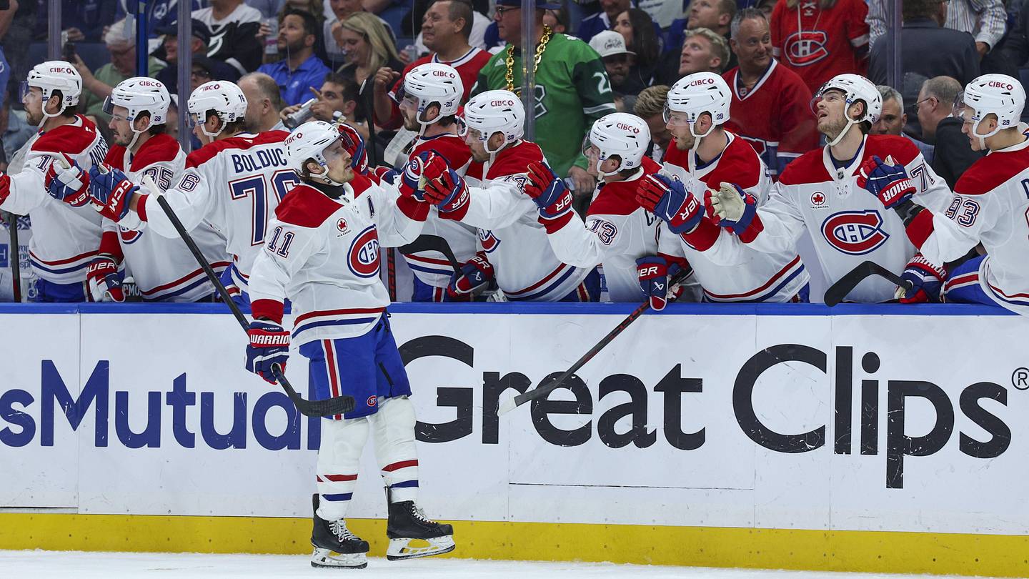Apr 29, 2026; Tampa, Florida, USA; Montreal Canadiens right wing Brendan Gallagher (11) reacts after scoring a goal against the Tampa Bay Lightning in the first period during game five of the first round of the 2026 Stanley Cup Playoffs at Benchmark International Arena. Mandatory Credit: Nathan Ray Seebeck-Imagn Images