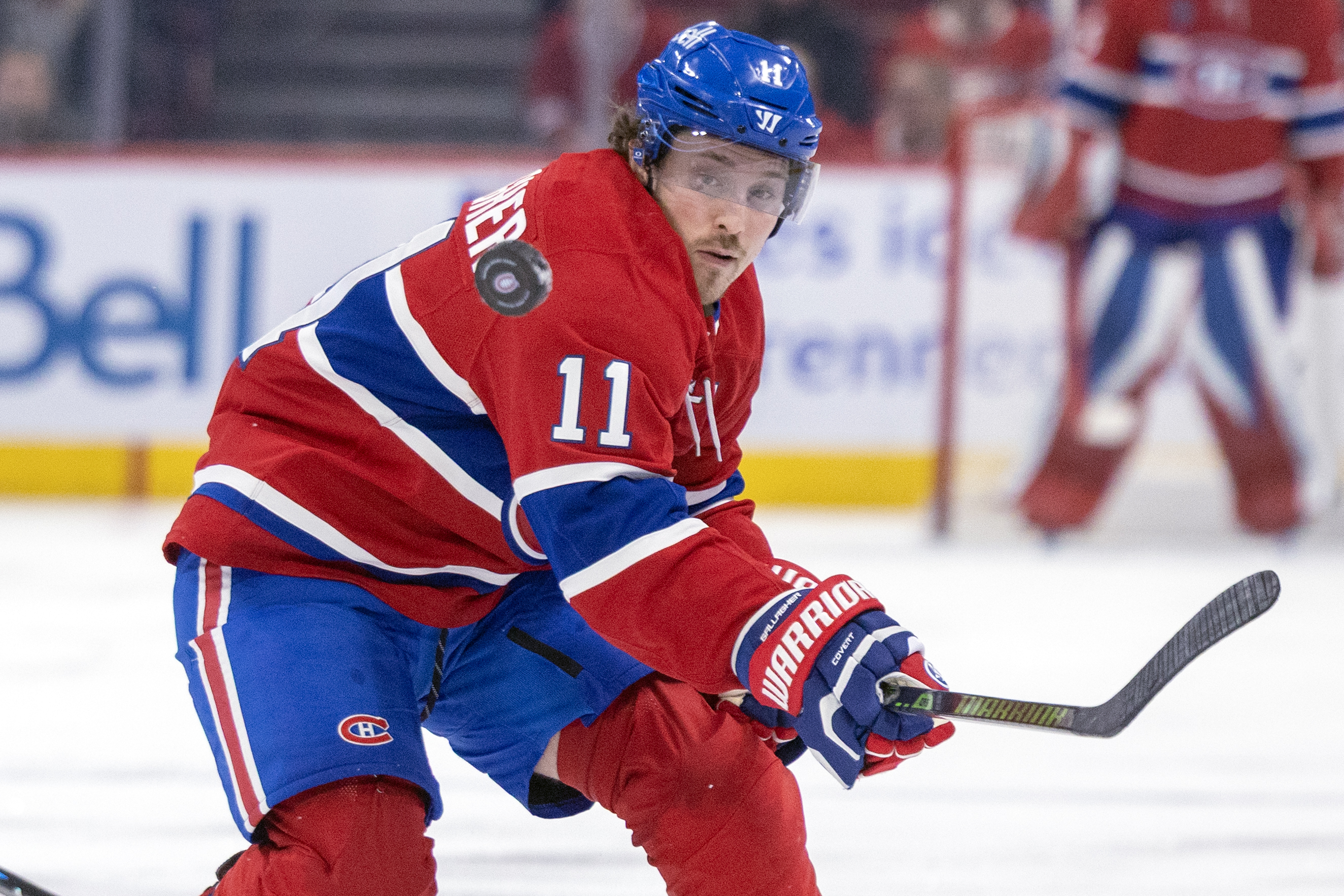 "You never know when you're going to get pushed out," says veteran Canadiens winger Brendan Gallagher, backhanding the puck into the Columbus Blue Jackets' zone during third period in Montreal on March 26.