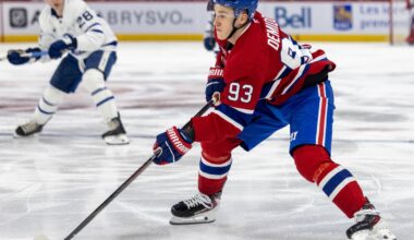 Canadiens winger Ivan Demidov carries puck into the Toronto Maple Leafs' zone during third period in Montreal on March 10.