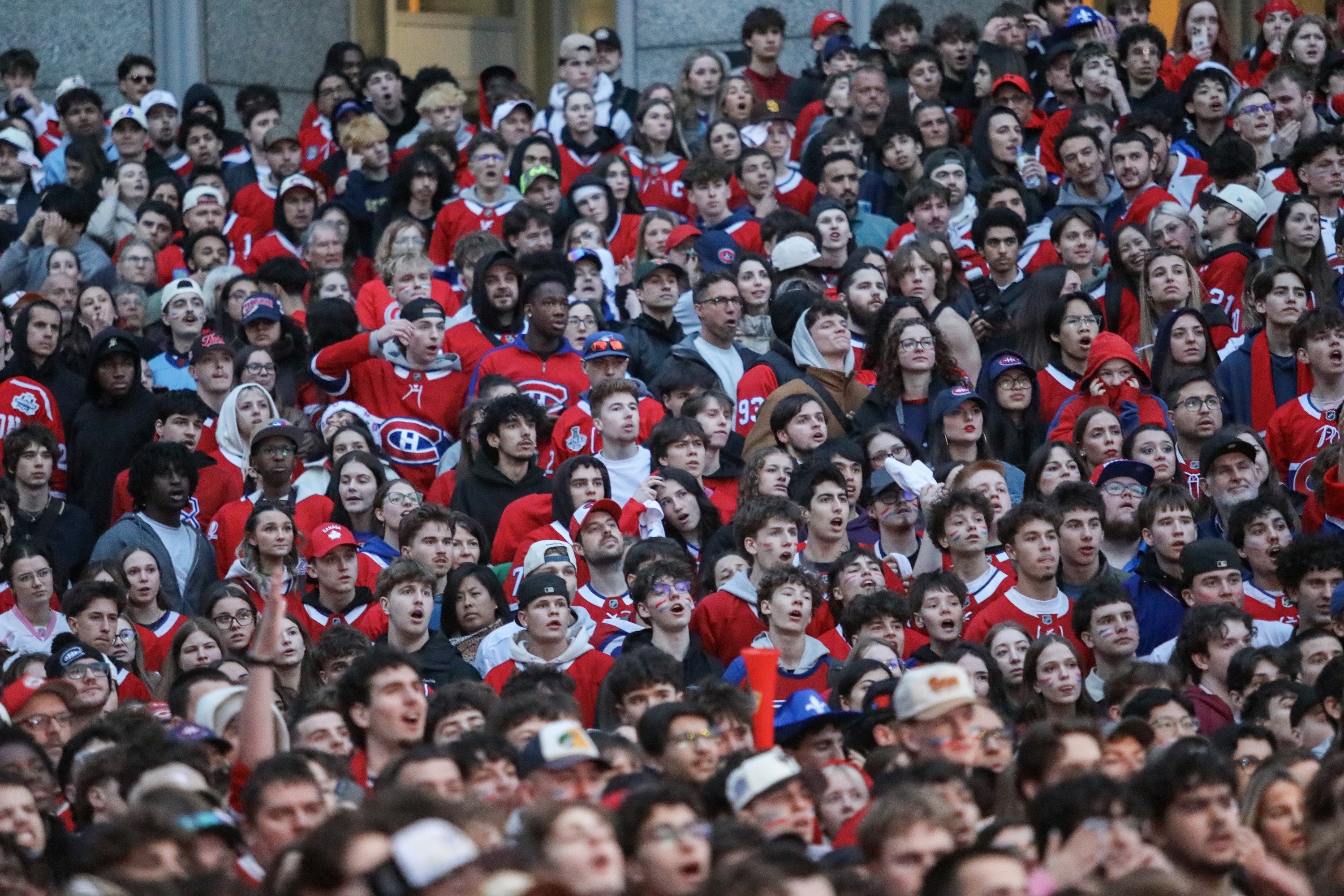 Fans packed the space outside the Bell Centre Friday night to watch Game 6 on a giant screen with their fellow Habs fanatics.