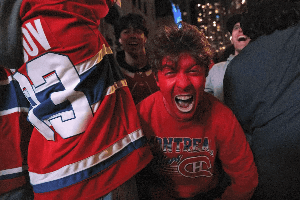 Canadiens faithful take in Game 3 at watch party outside the Bell Centre on Sunday night.