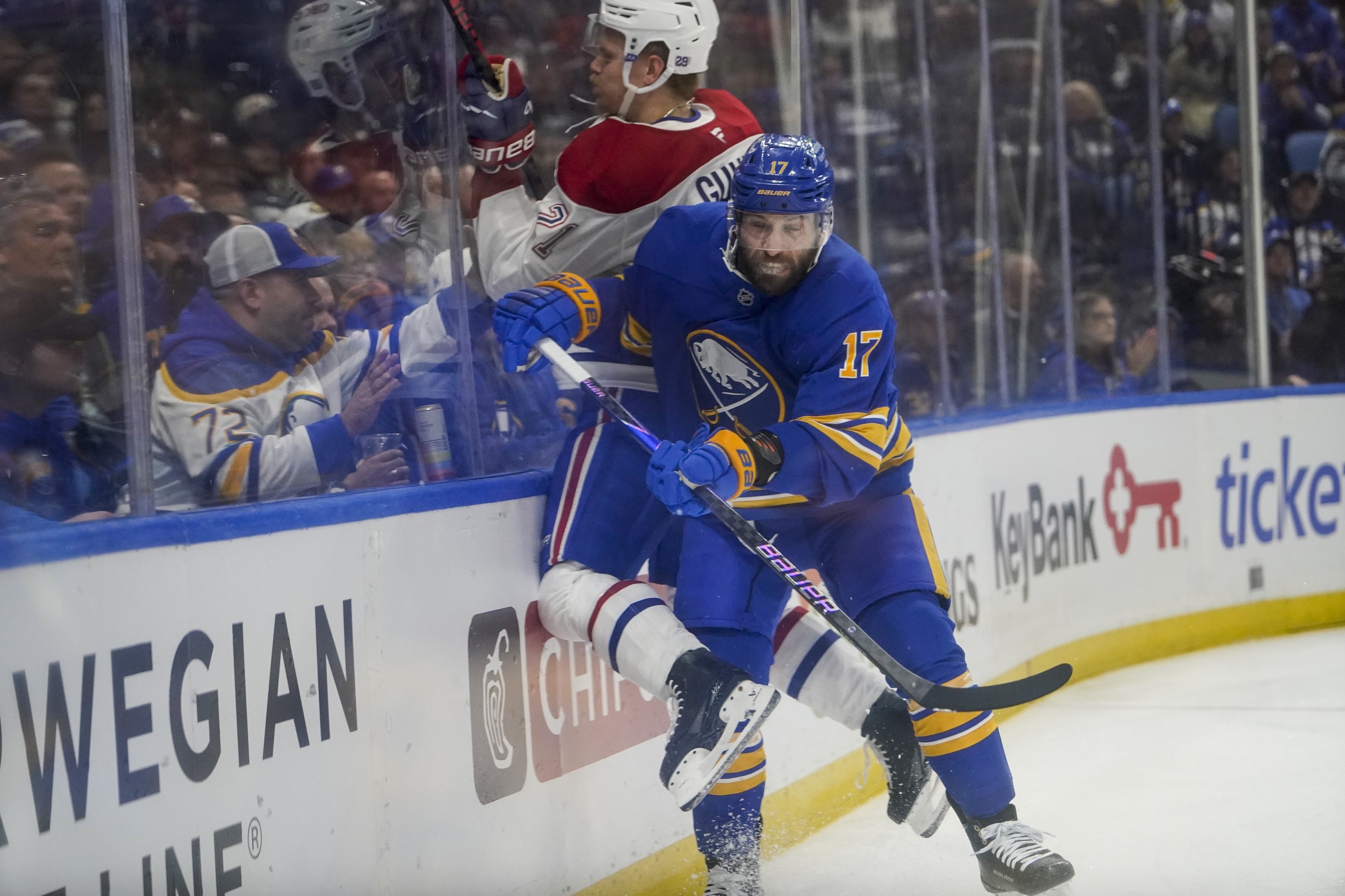 Sabres player slams Canadiens player into boards