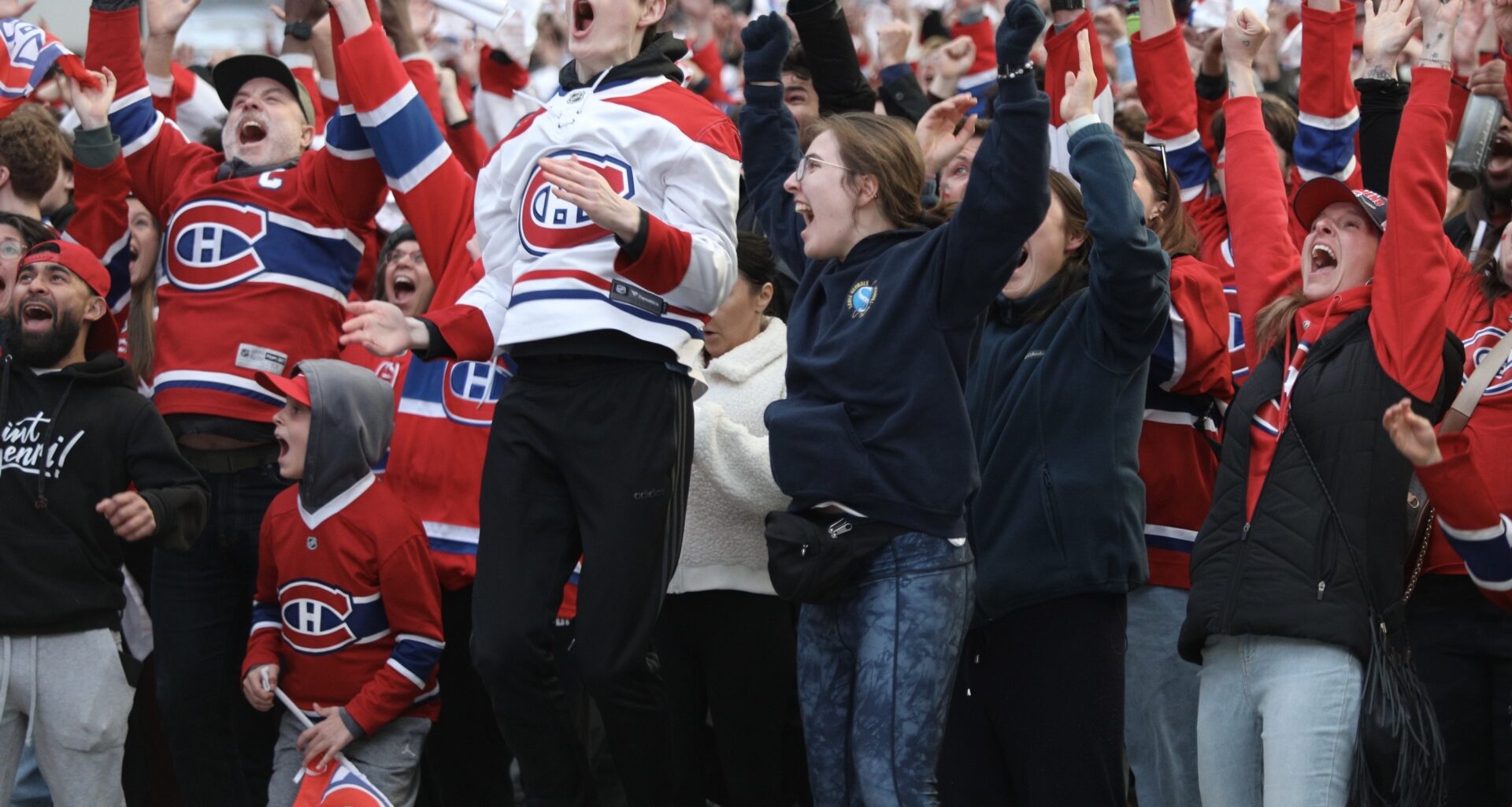 Habs fans celebrate outside the Bell Centre