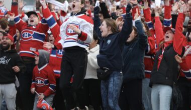 Habs fans celebrate outside the Bell Centre
