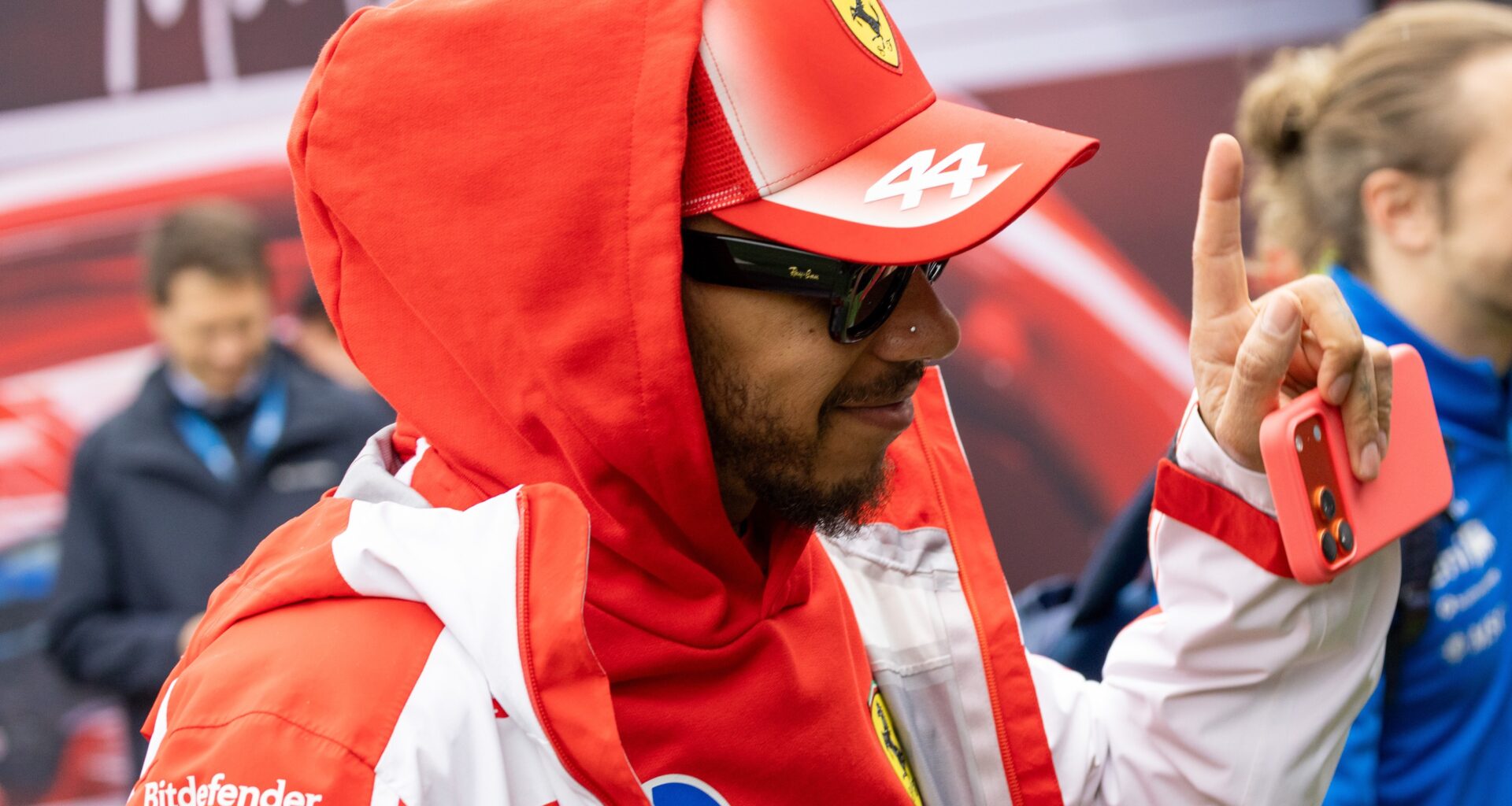 Ferrari driver Lewis Hamilton arrives before the start of the Canadian Grand Prix.