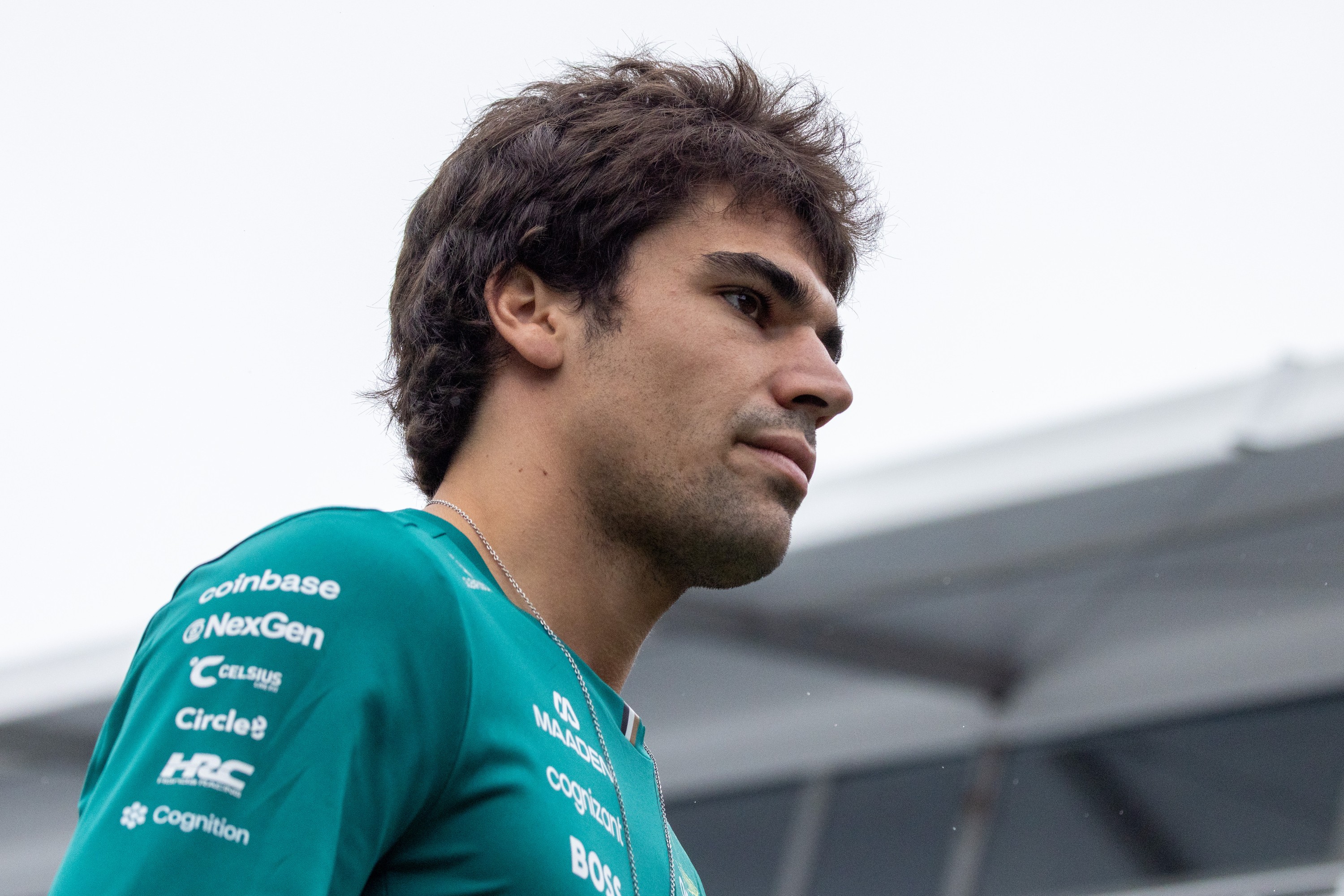 Aston Martin driver Lance Stroll arrives for the Canadian Grand Prix.