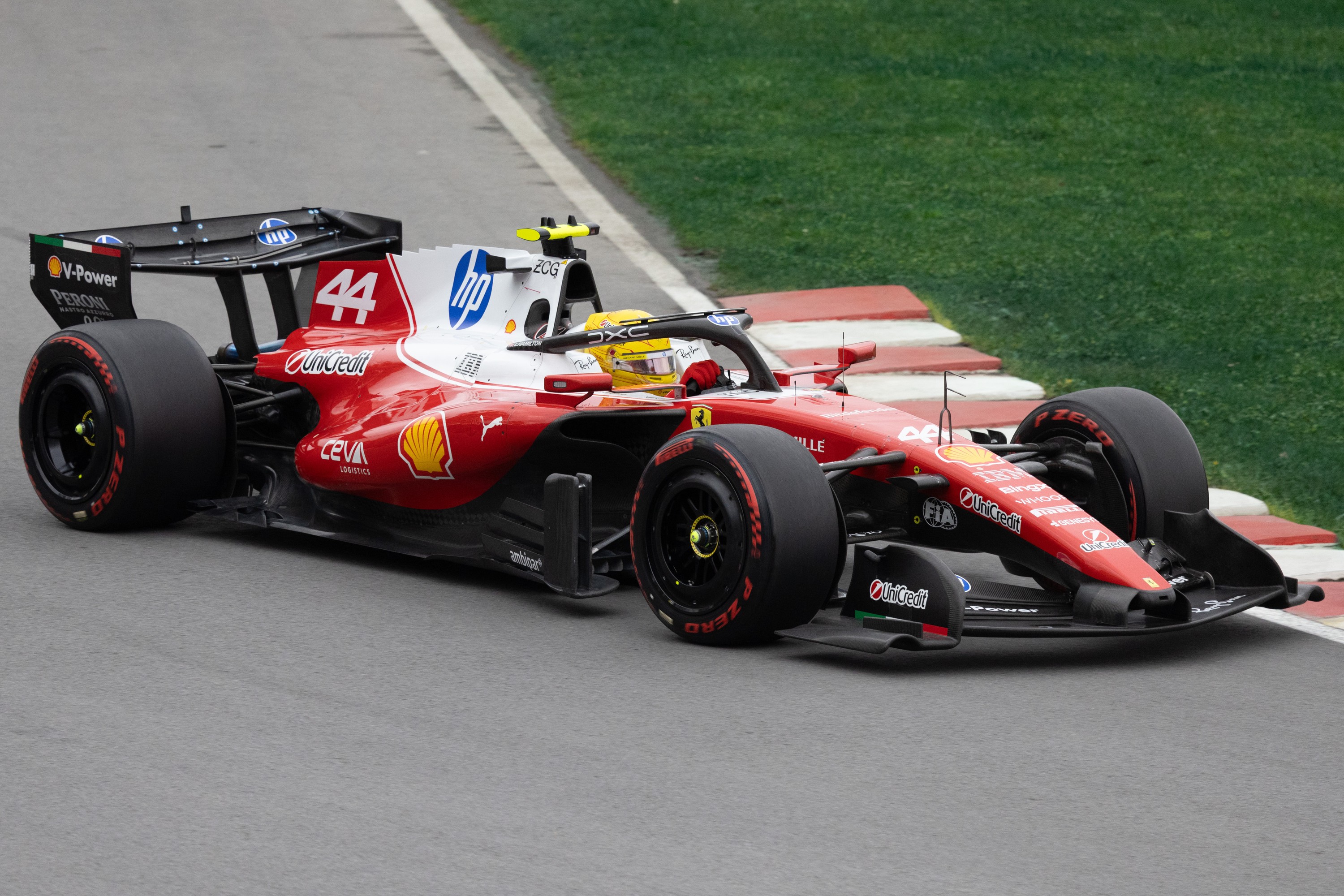 Ferrari driver Lewis Hamilton during Formula One auto racing action at the Canadian Grand Prix.