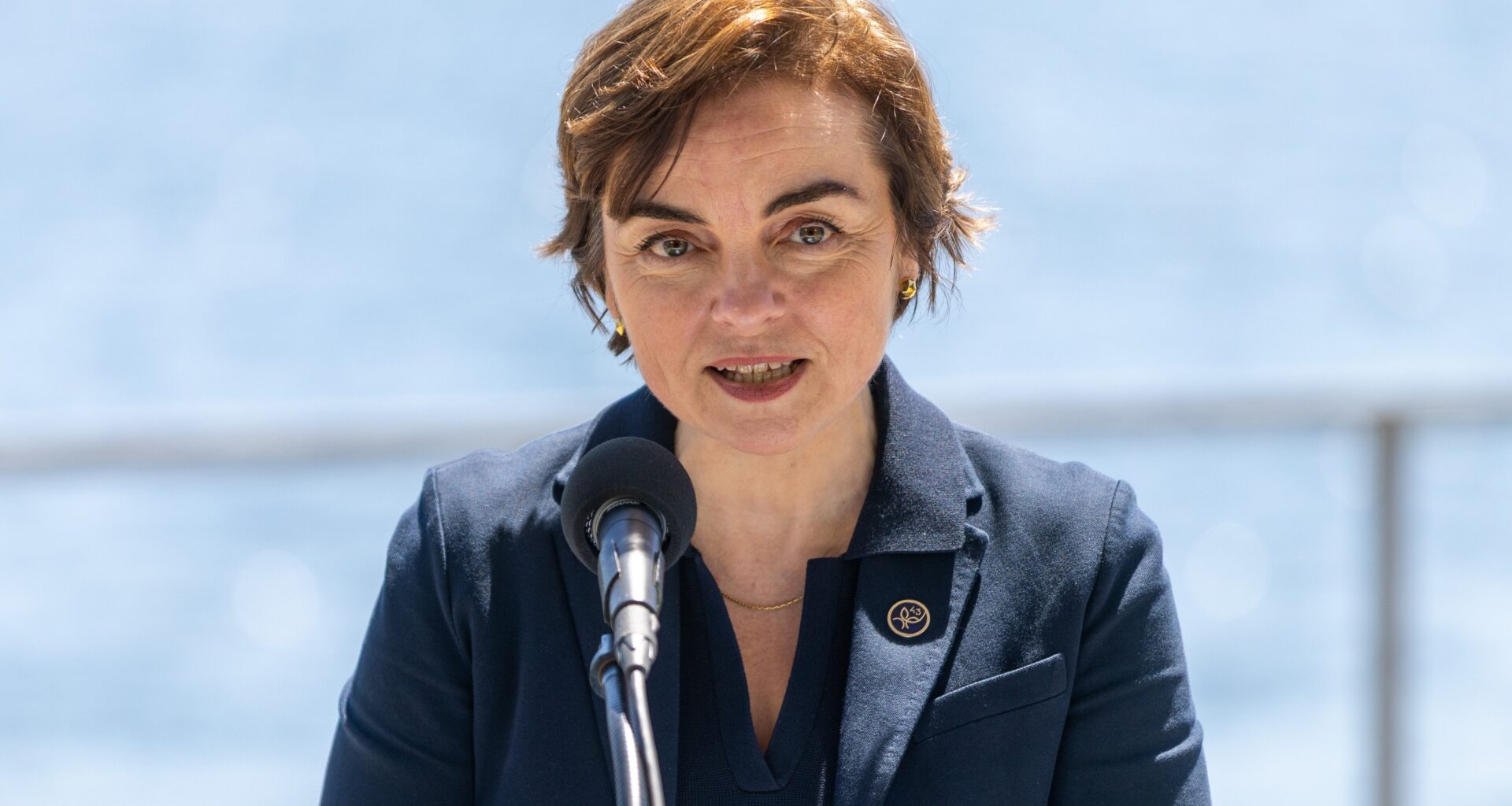 Quebec Premier Christine Fréchette behind a podium.