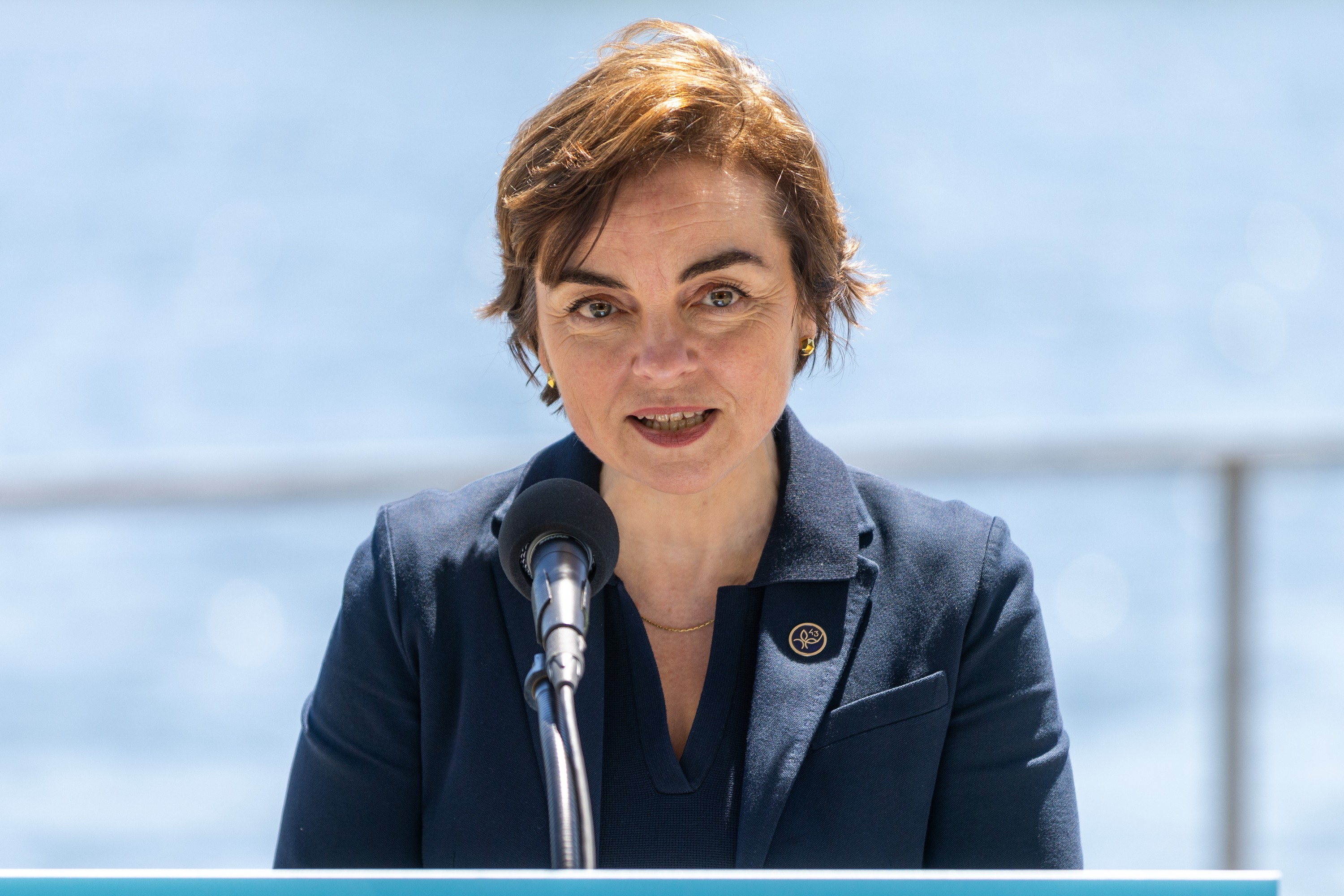 Quebec Premier Christine Fréchette behind a podium.