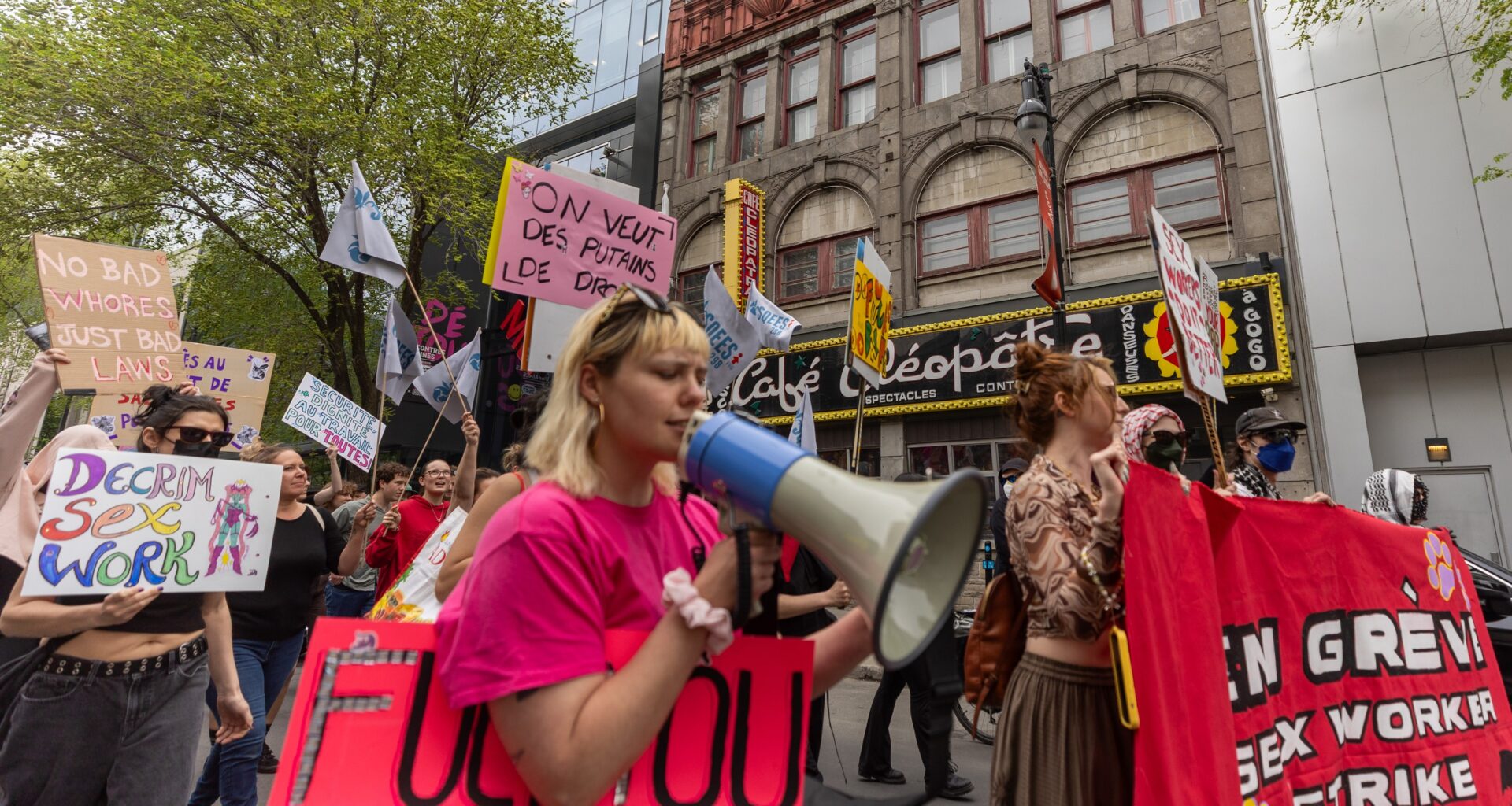 Sex workers and their supporters marched along St-Laurent Blvd. on Saturday as part of a strike during the Formula 1 weekend in Montreal.