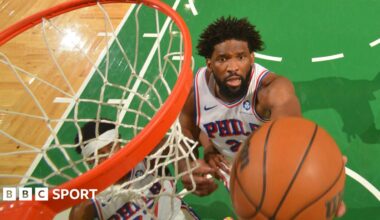 Philadelphia 76ers star Joel Embiid drives for the basket in his team's win against the Boston Celtics in game seven of their play-off series