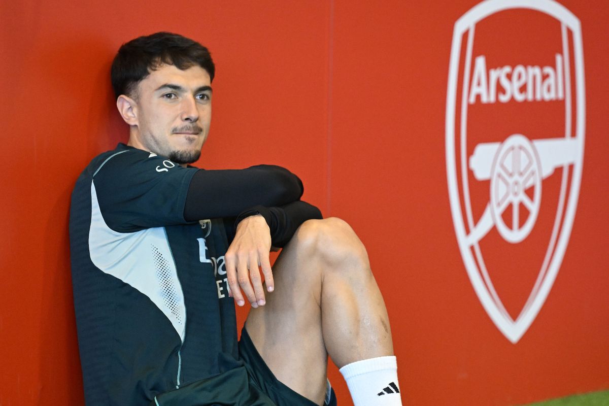 Martin Zubimendi of Arsenal during a training session at Sobha Realty Training Centre on April 10, 2026 in London Colney, England.