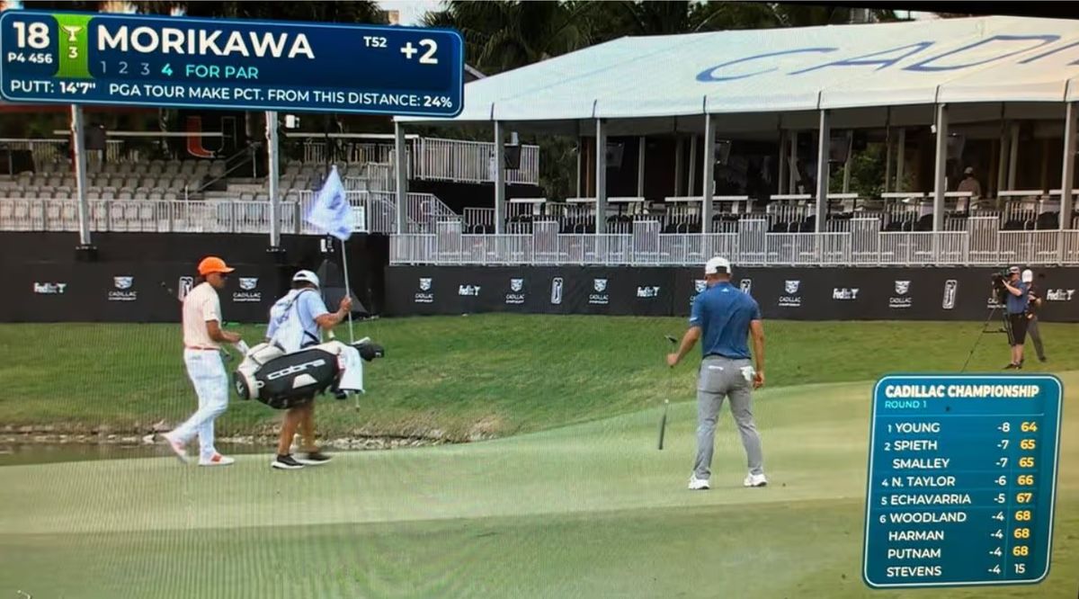 The grandstand at the 18th hole in Doral were visibly empty