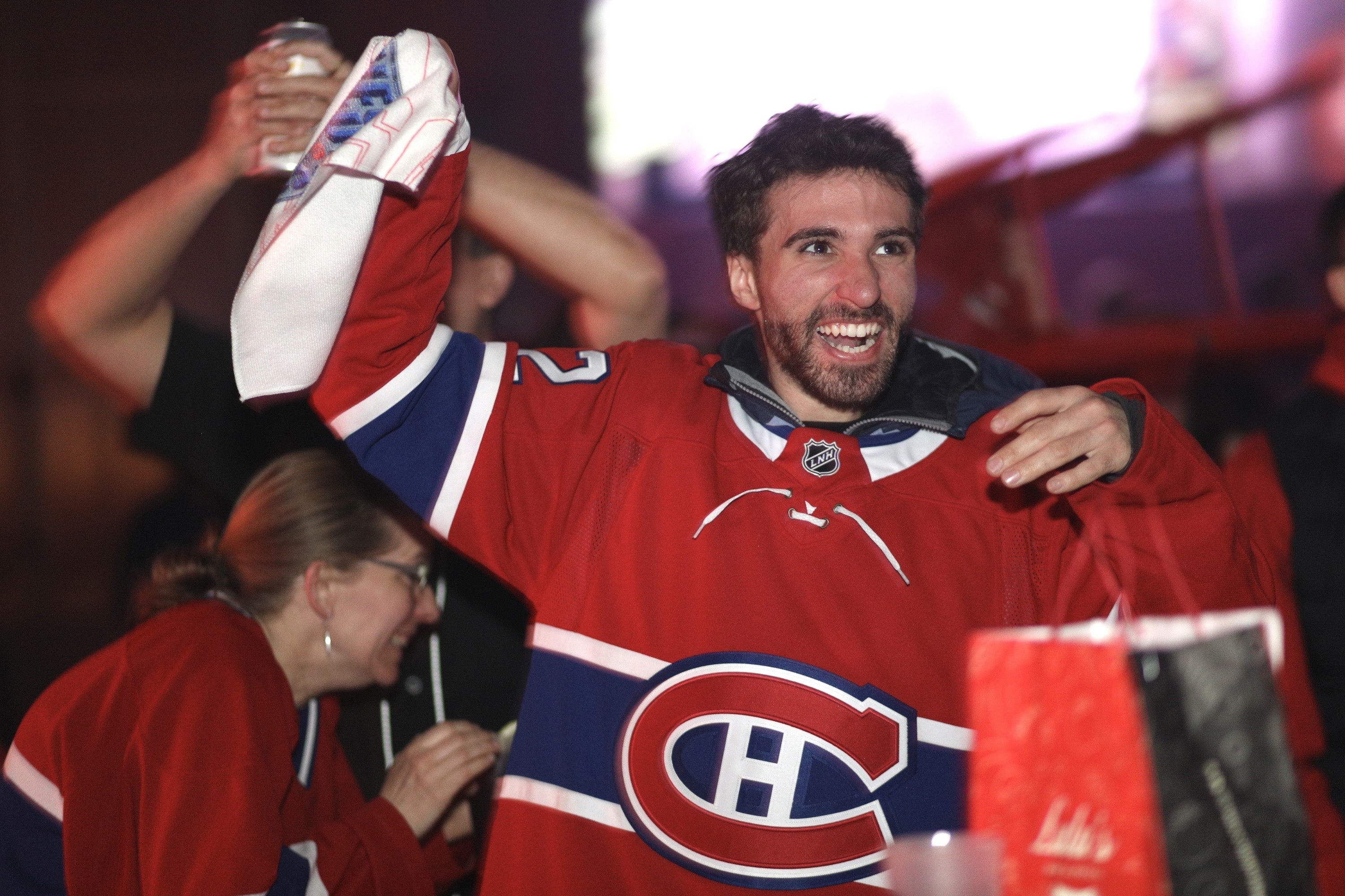 Man in Canadiens Jersey cheering