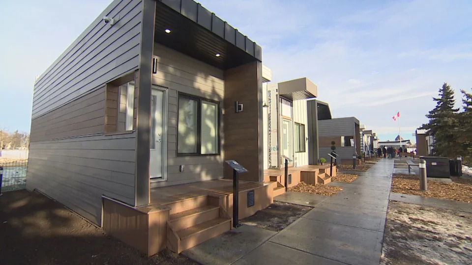 Tiny homes built for homeless veterans in the northeast neighbourhood of Evansdale in Edmonton. They will start housing veterans by Dec. 1.