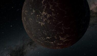 An artist's concept of the LHS 3844 b, a rocky super-Earth 1.3 times the mass of Earth. It orbits an M dwarf star and appears to have no atmosphere. Courtesy NASA/JPL-Caltech