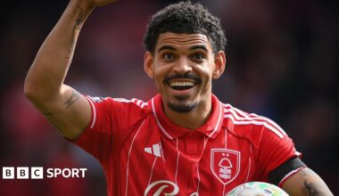 Morgan Gibbs-White celebrates scoring a hat-trick against Burnley