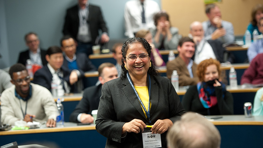 Saras Sarasvathy teaching in the classroom.