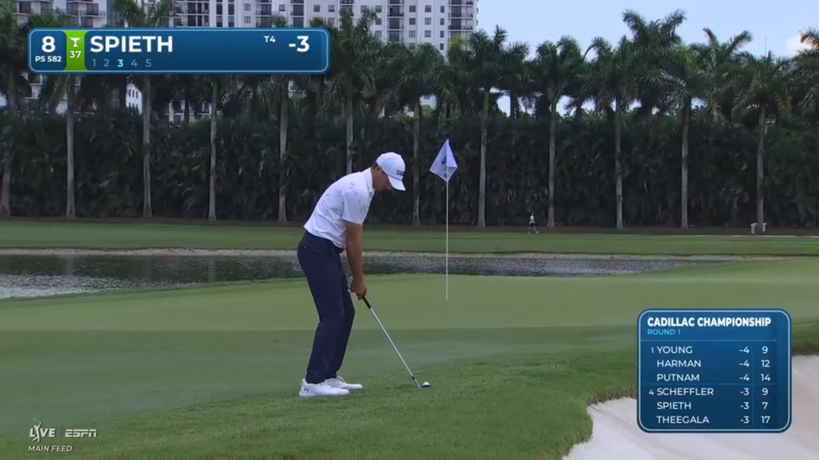Jordan Spieth holes 53-foot chip for eagle on No. 8 at Cadillac