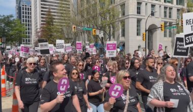 500-plus allied health professionals rallied in Downtown Vancouver ahead of a strike vote