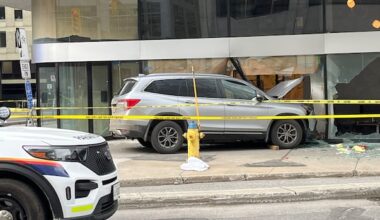 SUV strikes pedestrian, crashes into building, paramedics say