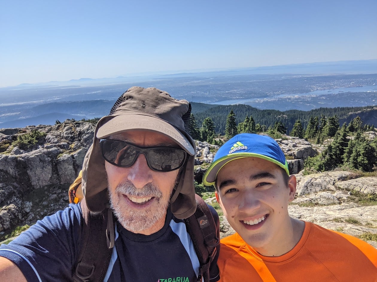 Two men hiking together
