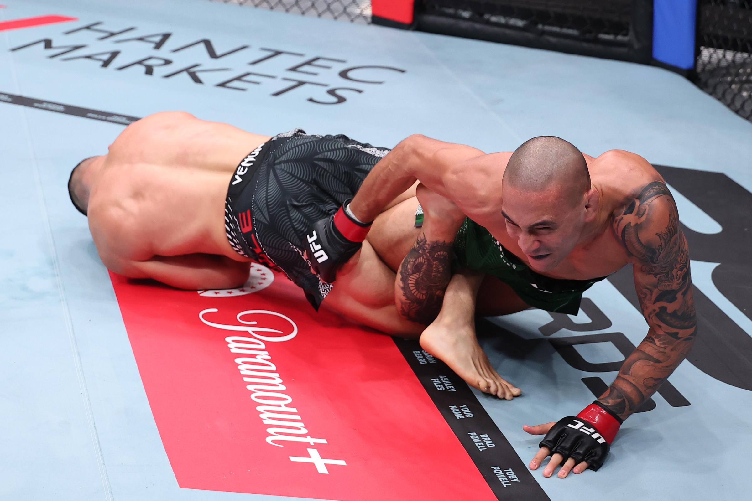 PERTH, AUSTRALIA - MAY 02: Kody Steele secures a submission against Dom Mar Fan of Australia in a lightweight fight during the UFC Fight Night event at RAC Arena on May 02, 2026 in Perth, Australia. (Photo by Ed Mulholland/Zuffa LLC)