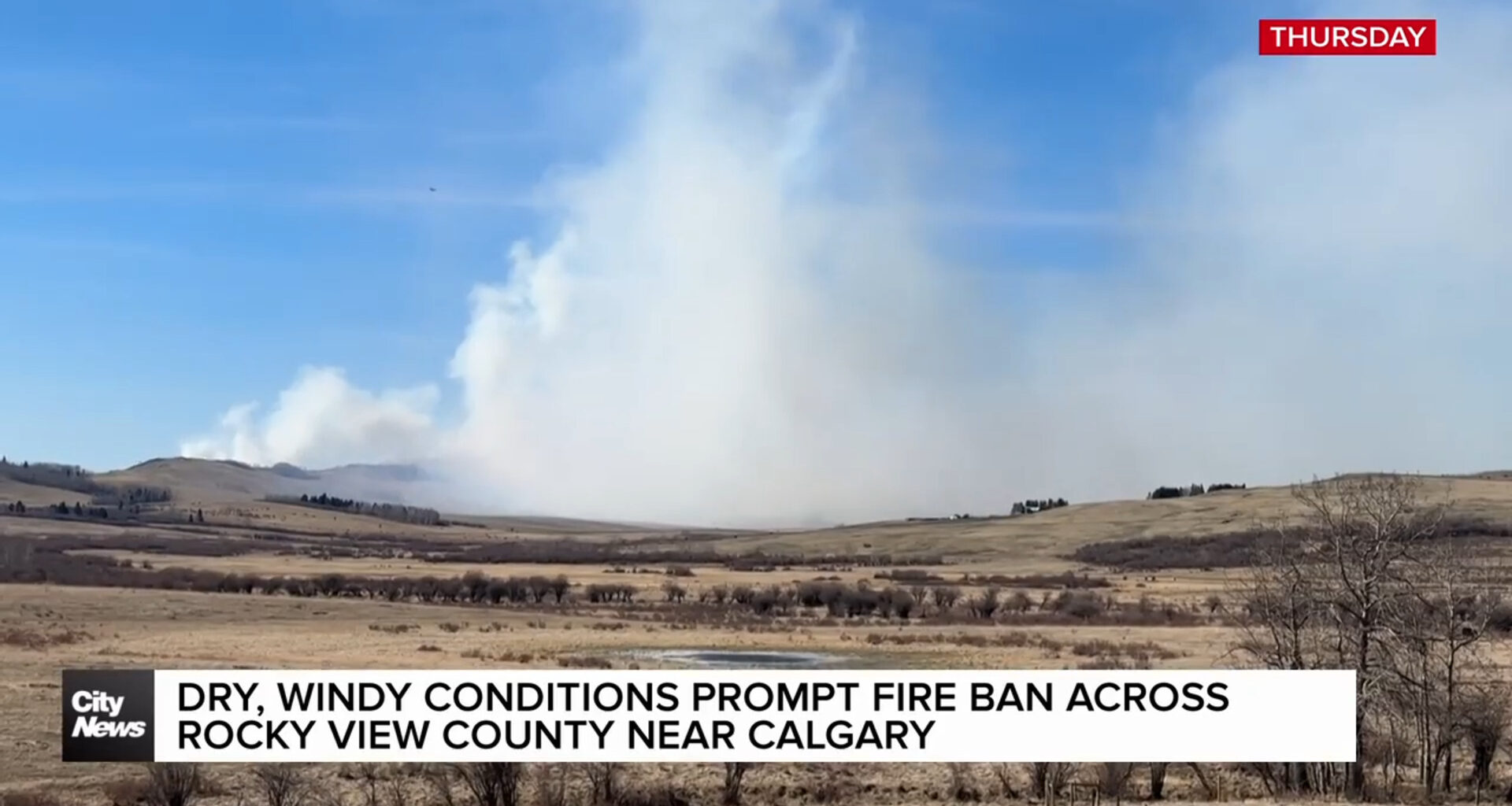 Dry, windy conditions prompt fire ban across Rocky View County near Calgary