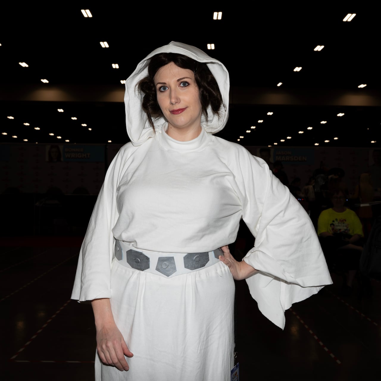 An attendee dressed as Star Wars character Princess Leia.