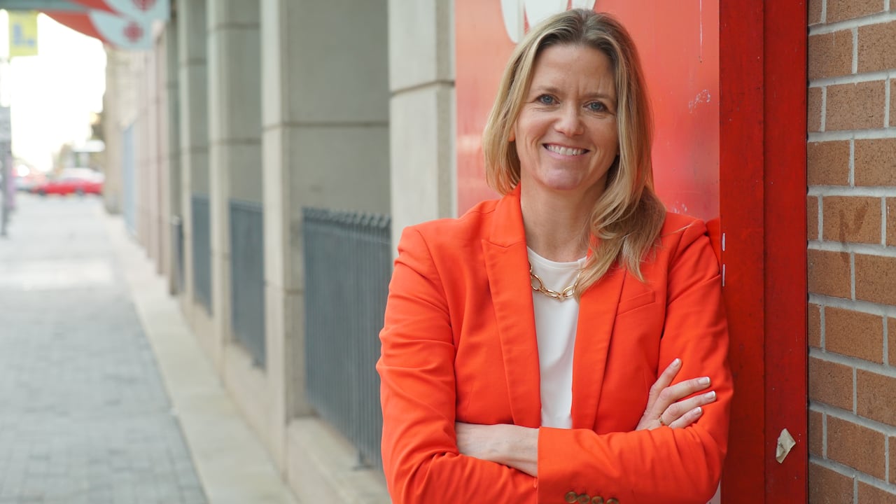 Amber Alpaugh-Bishop photographed outside the CBC London newsroom on May 7, 2026.