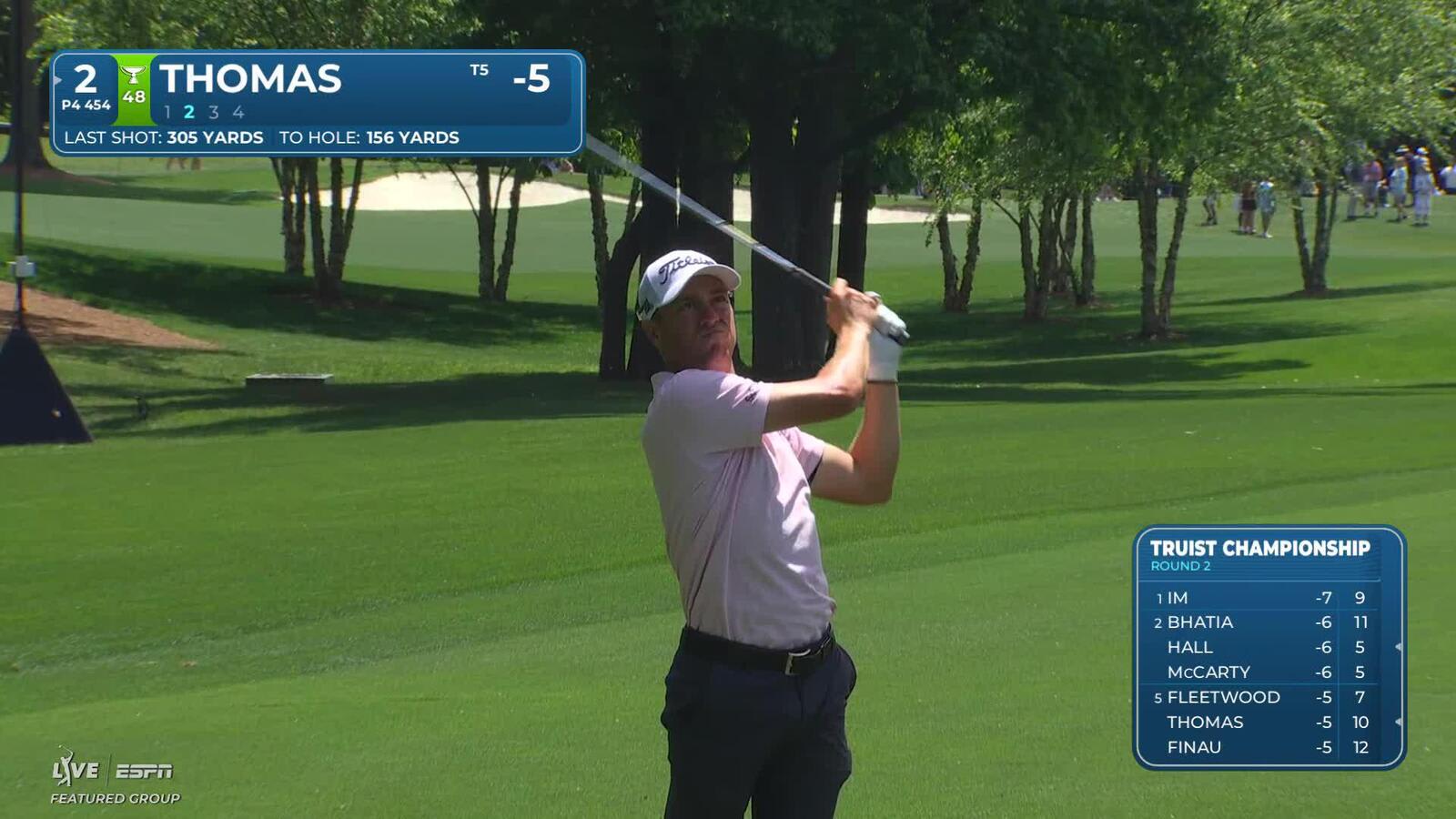 Justin Thomas hits 153-yard approach, sets up birdie on No. 2 at Truist Championship