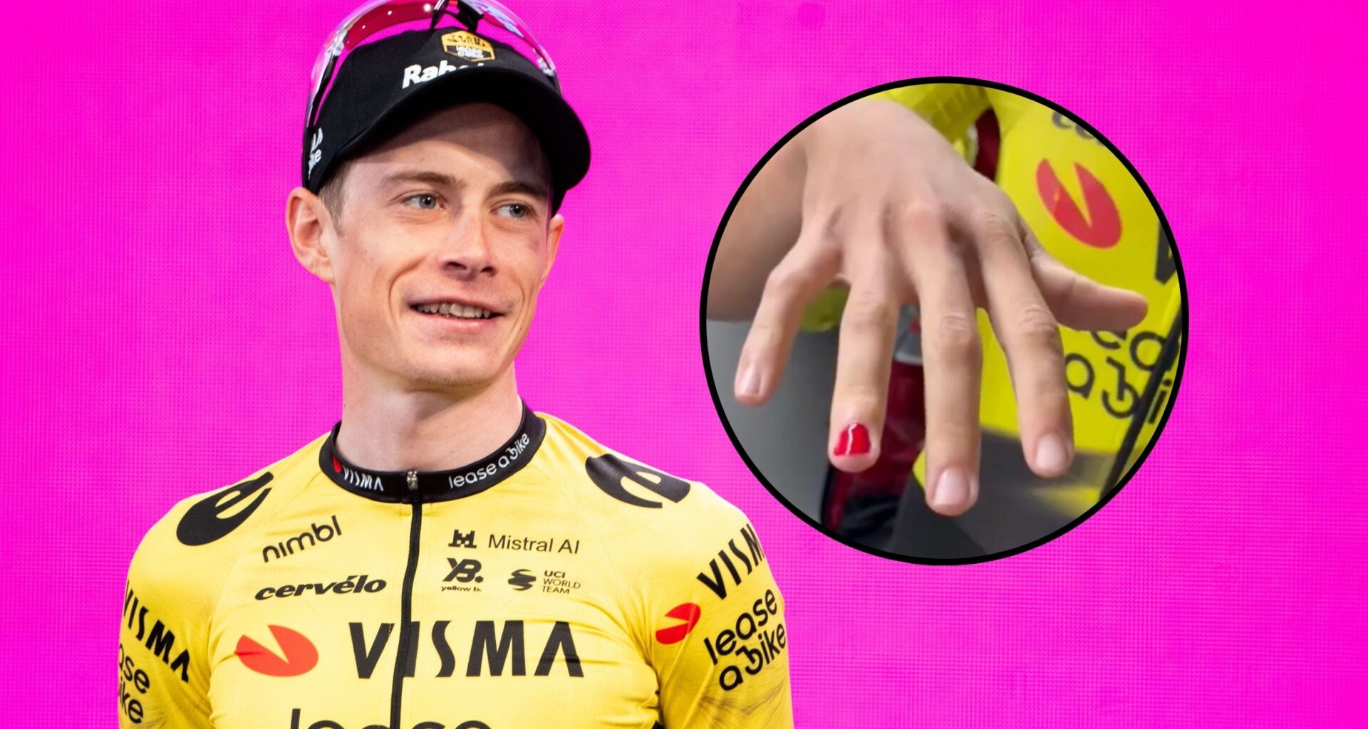 Vingegaard is riding with a single red nail at the Giro