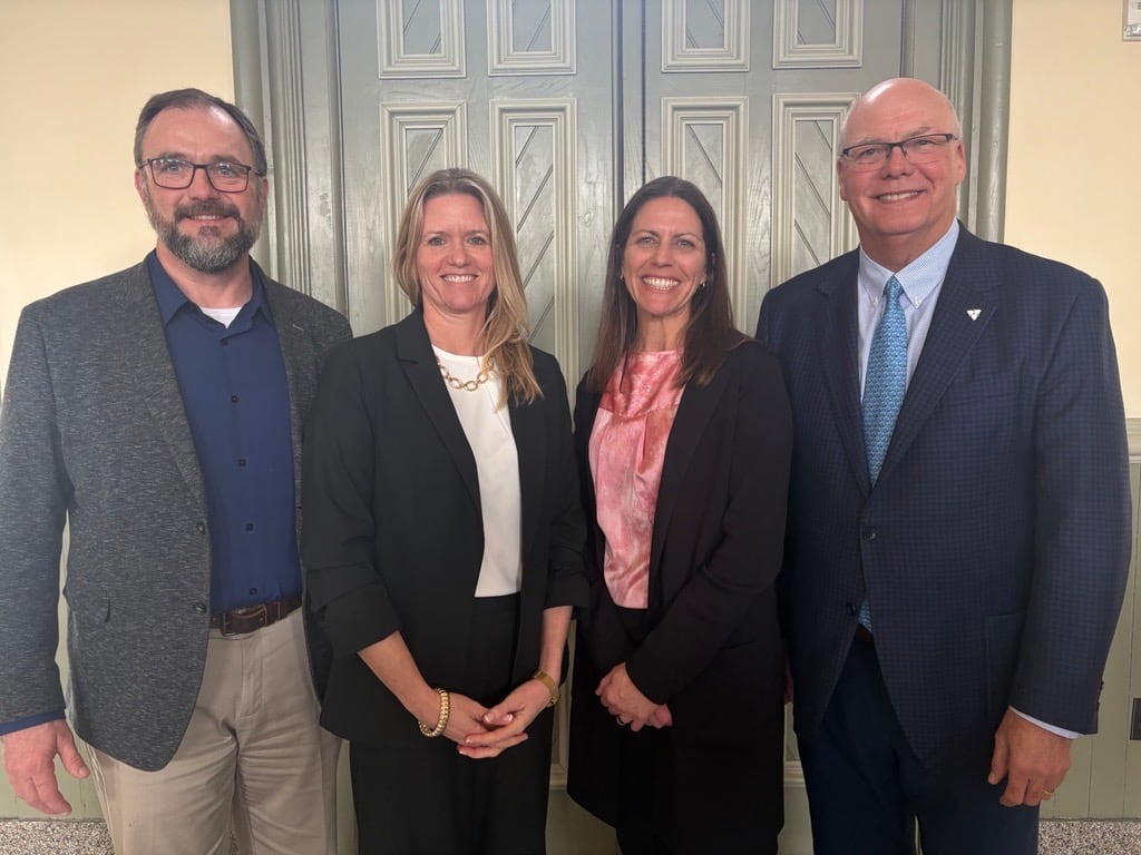 A photo of the CEO and executive directors of the Thames Valley Family Health Team, Middlesex London Ontario Health Team, and Elgin Ontario Health Team, standing with MPP Rob Flack on Friday.