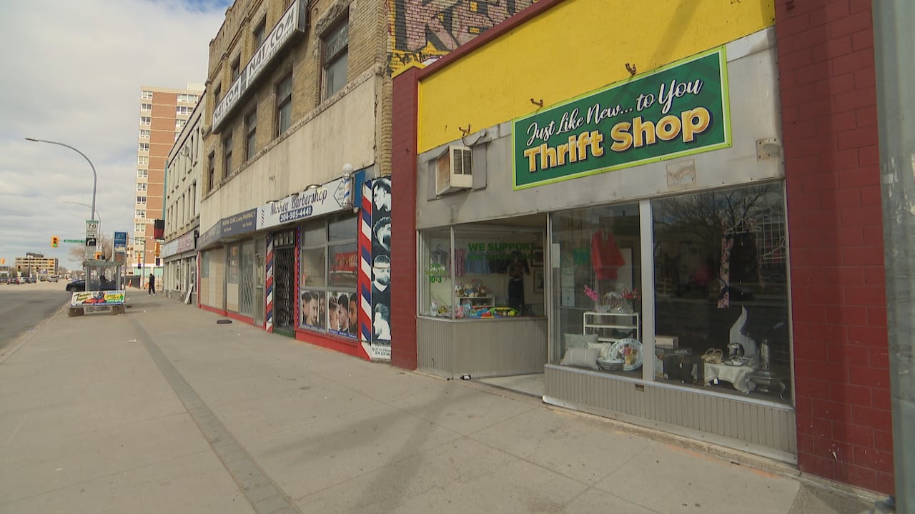 Storefronts along a city street