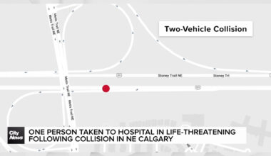 One person taken to hospital in life-threatening condition following collision in NE Calgary