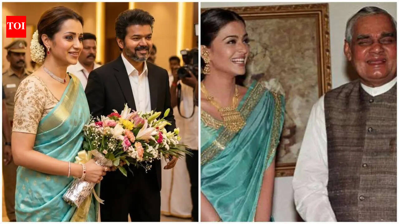 Trisha Krishnan’s blue saree at Vijay’s swearing-in reminds fans of Aishwarya Rai Bachchan’s iconic look with Atal Bihari Vajpayee |