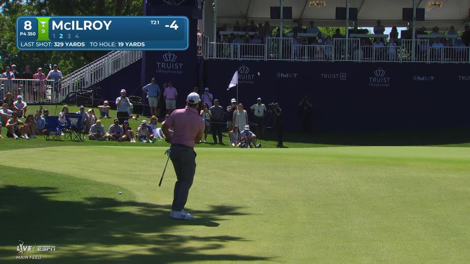 Rory McIlroy sinks 18-inch putt for birdie on No. 8 at Truist Championship