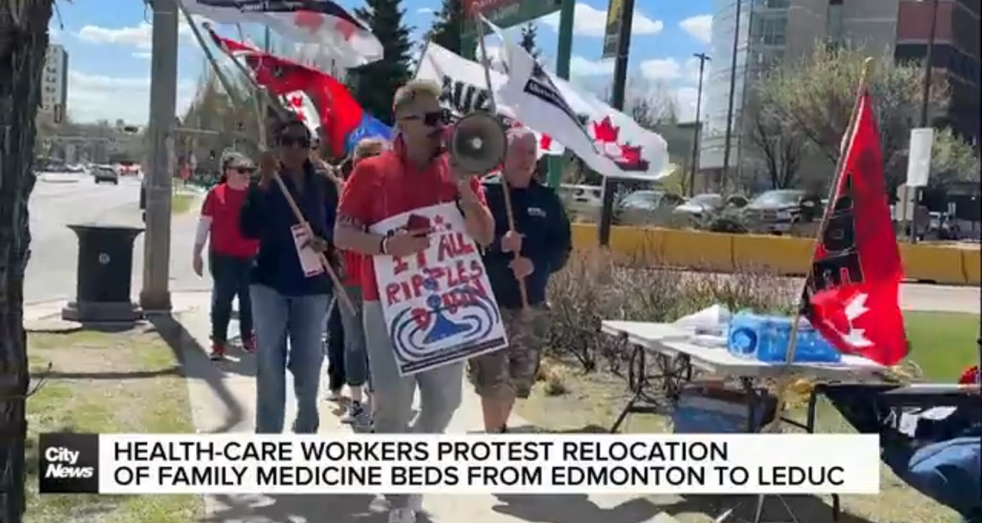 Health-care workers protest relocation of family medicine beds from Edmonton to Leduc