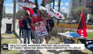 Health-care workers protest relocation of family medicine beds from Edmonton to Leduc
