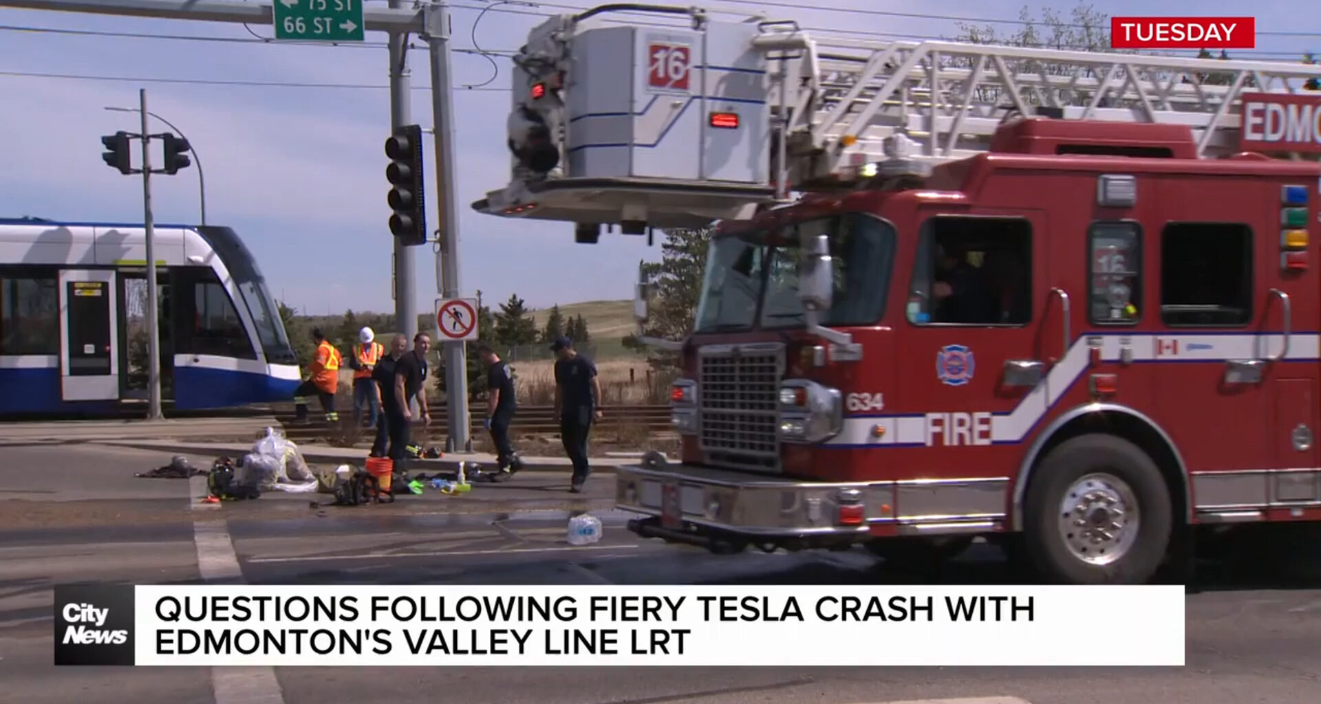 Questions following fiery tesla crash with Edmonton’s valley Line LRT