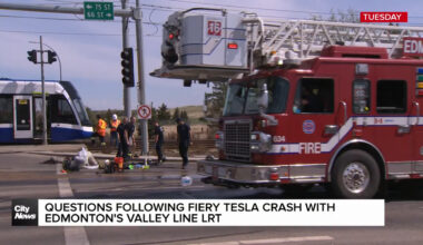 Questions following fiery tesla crash with Edmonton’s valley Line LRT