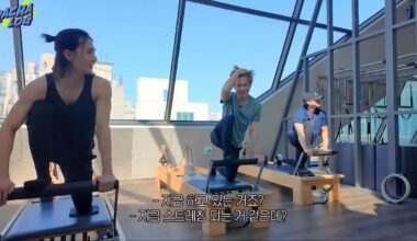 Members of Stray Kids attend a Pilates session. Captured from YouTube