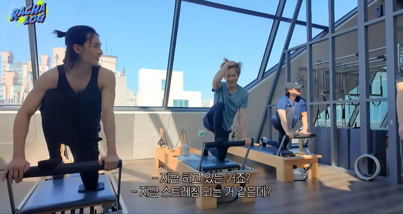Members of Stray Kids attend a Pilates session. Captured from YouTube