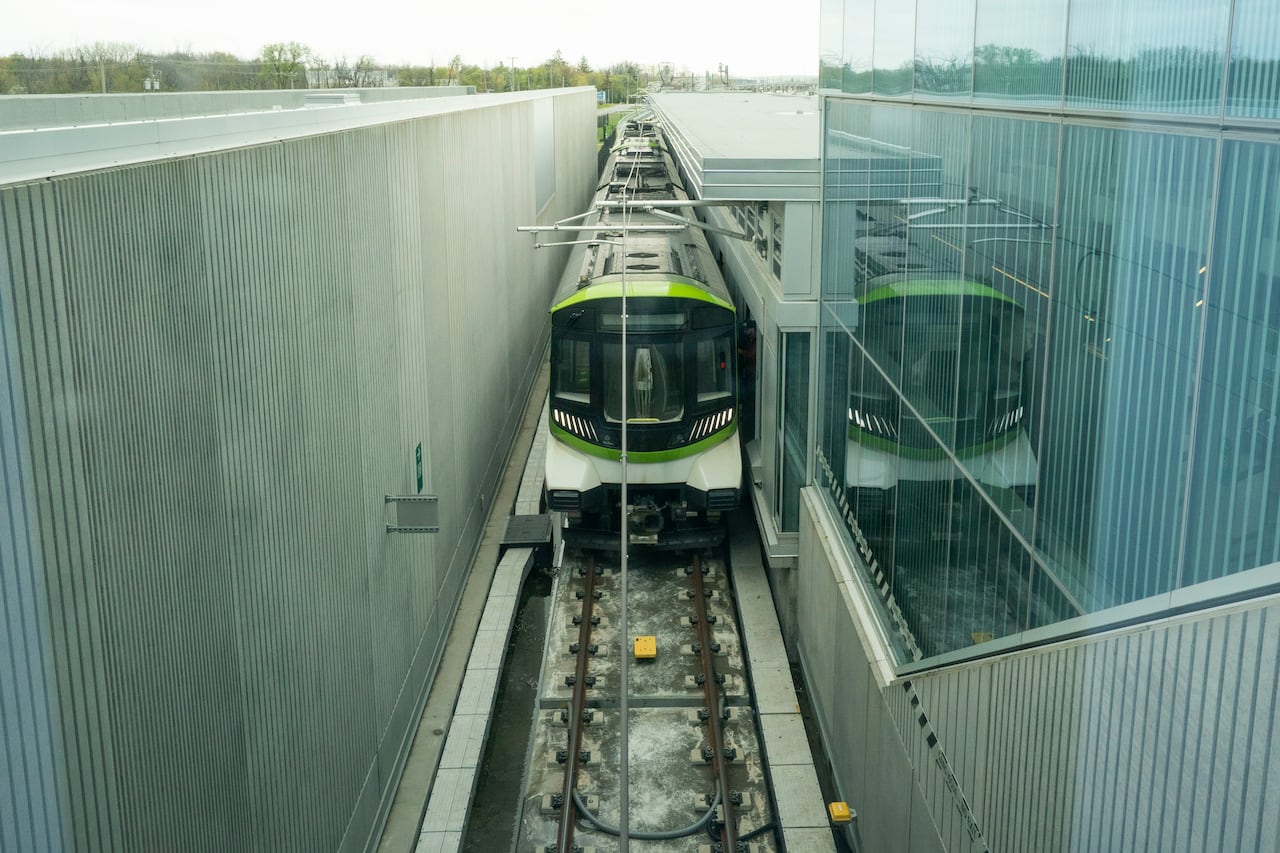 shot of REM train at station