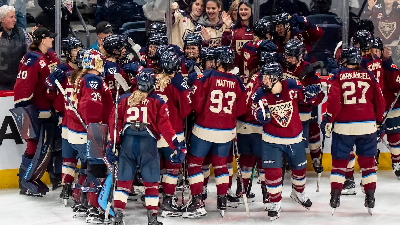 Montreal Victoire players celebrate a win